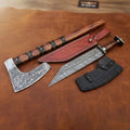 Handmade Viking Bearded Axe Knife Set-Forged Steel Blade, Wood Handle, Leather Sheath