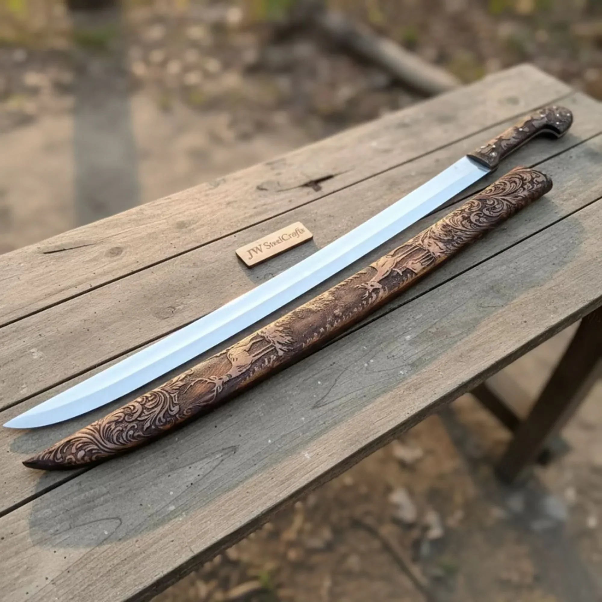 Handmade Shashka Sword 24” – Caucasian Saber Style Curved Blade with Engraved Scabbard