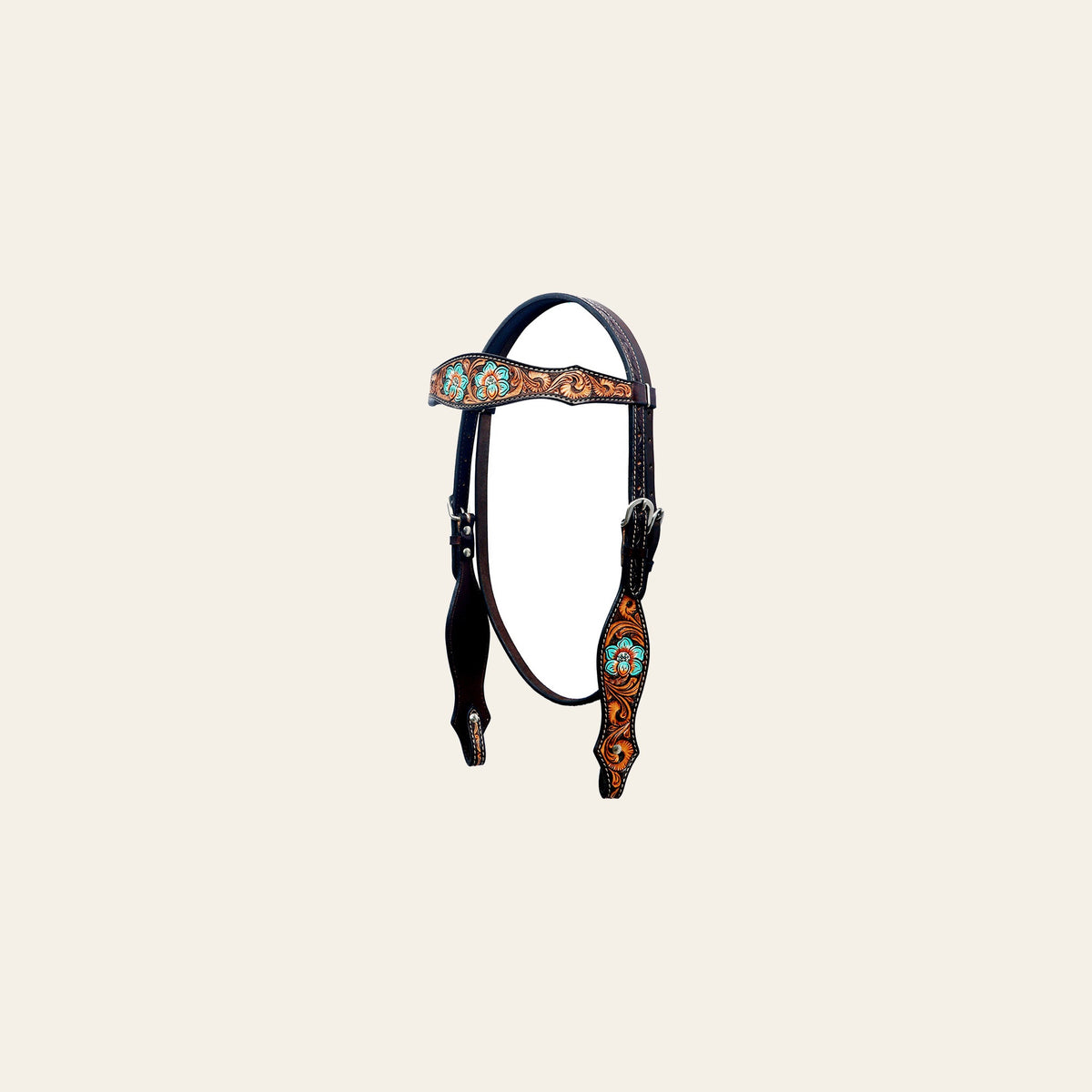 BAR H EQUINE Western Horse Floral Hand Painted Genuine Leather Buckstich Headstall Brown