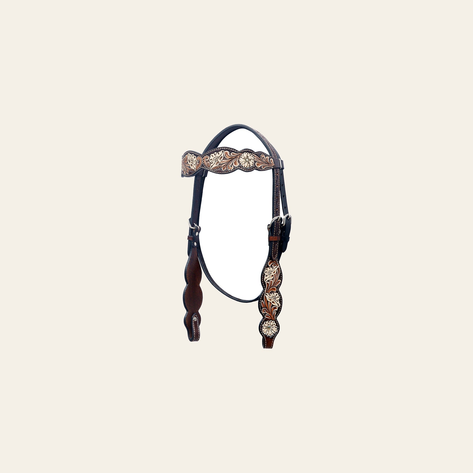 BAR H EQUINE Western Horse Floral Hand Painted Genuine Leather Headstall Dark Brown