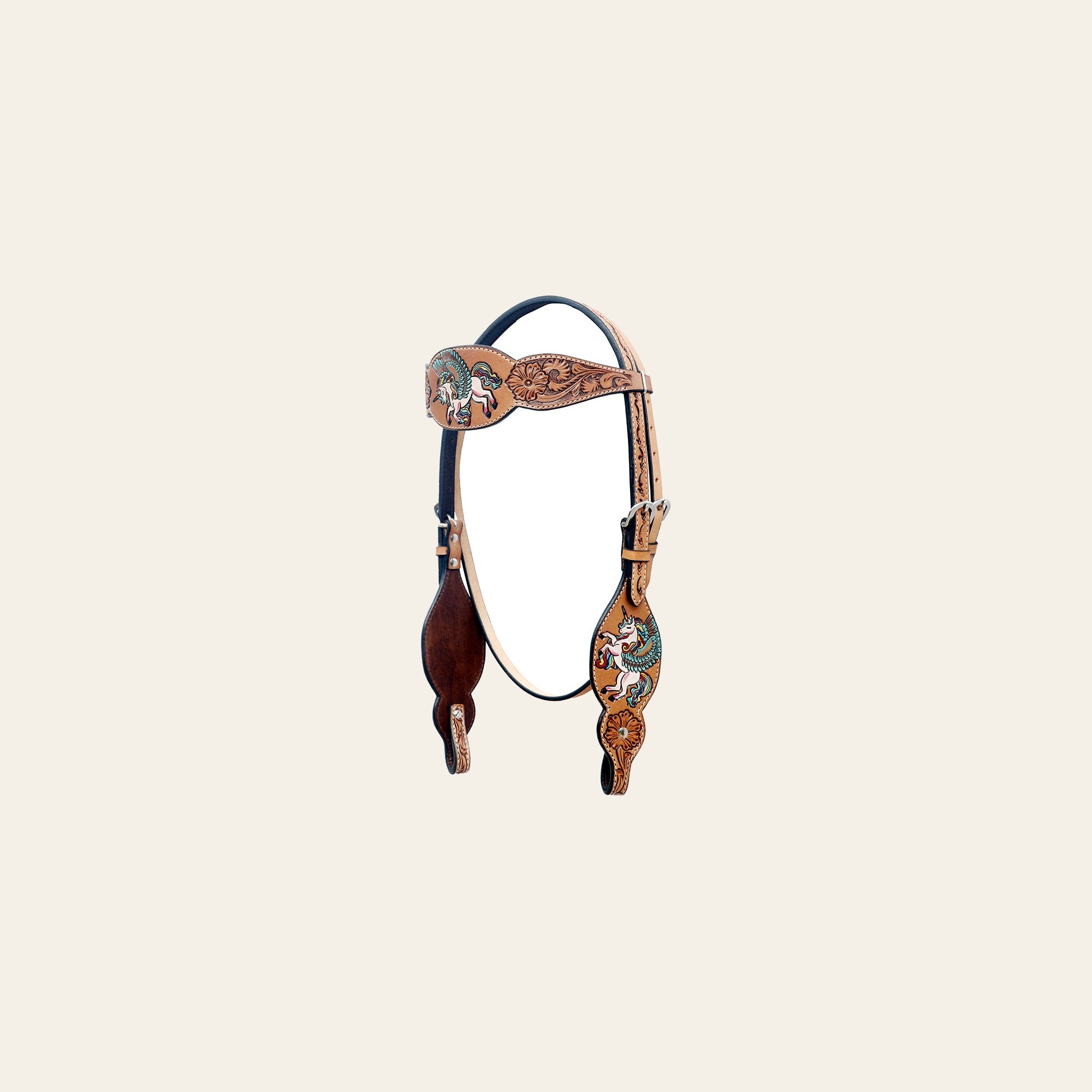 BAR H EQUINE Western Horse Floral Hand Painted Genuine Leather Headstall Tan