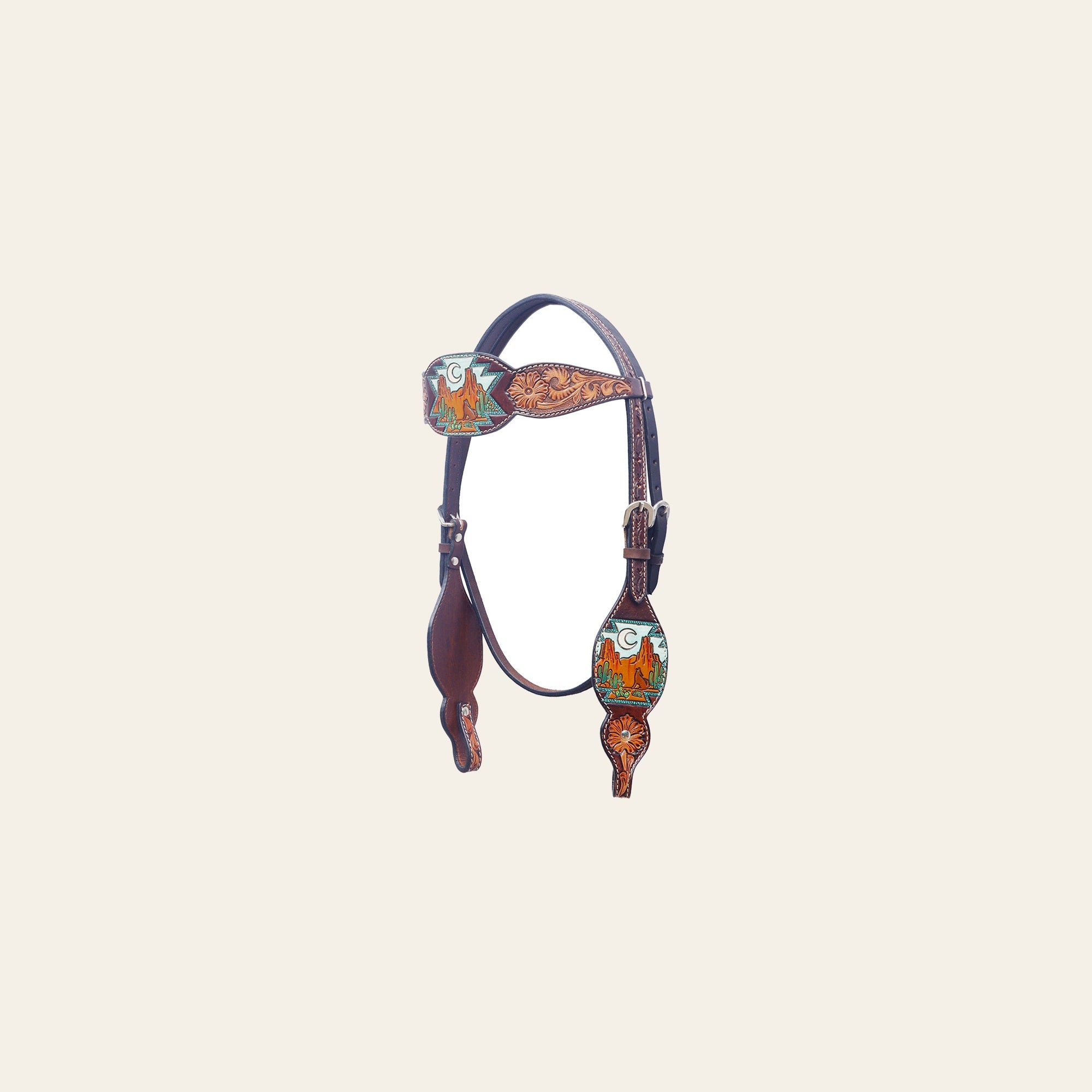 BAR H EQUINE Western Horse Floral Hand Painted Genuine Leather Headstall Dark Brown