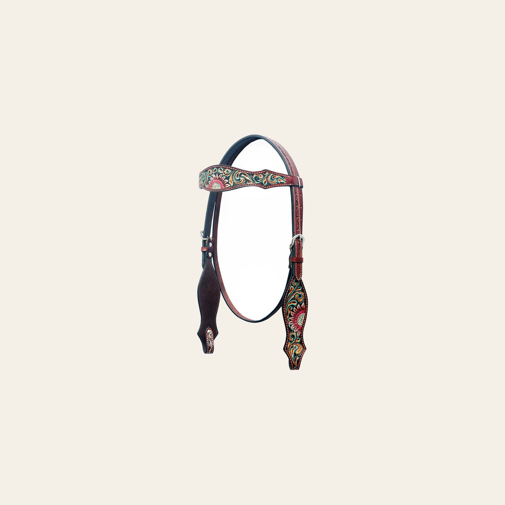 BAR H EQUINE Western Horse Floral Hand Painted Genuine Leather Headstall Dark Brown