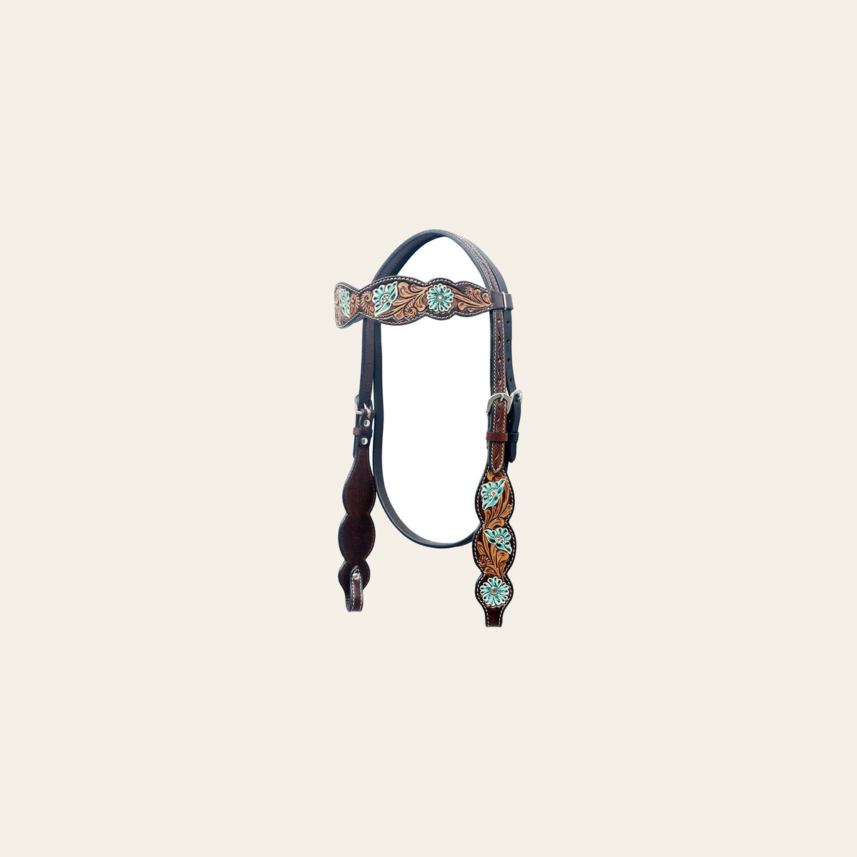 BAR H EQUINE Western Horse Floral Hand Painted Genuine Leather Headstall Dark Tan