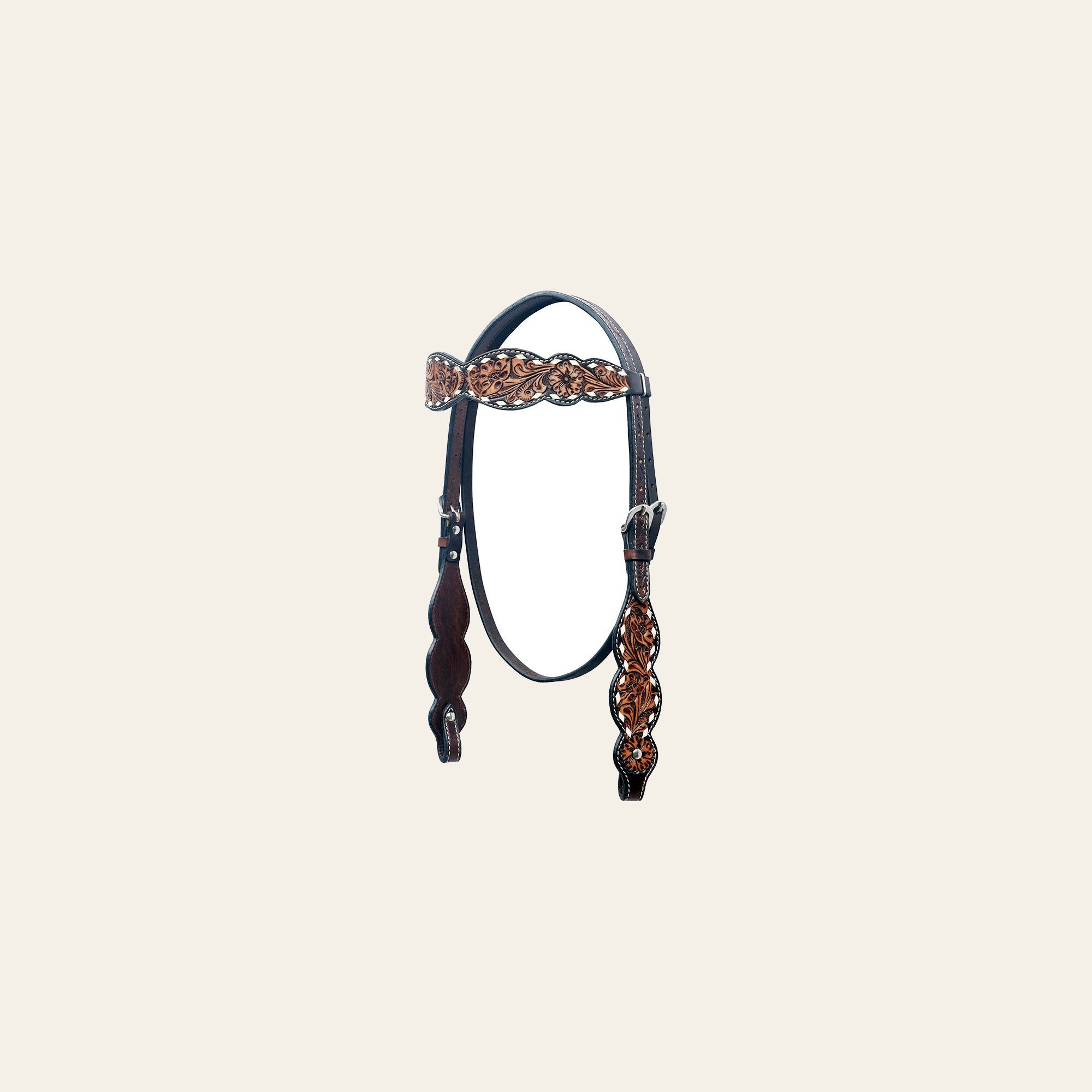 BAR H EQUINE Western Horse Floral Hand Painted Genuine Leather Buckstich Headstall Brown