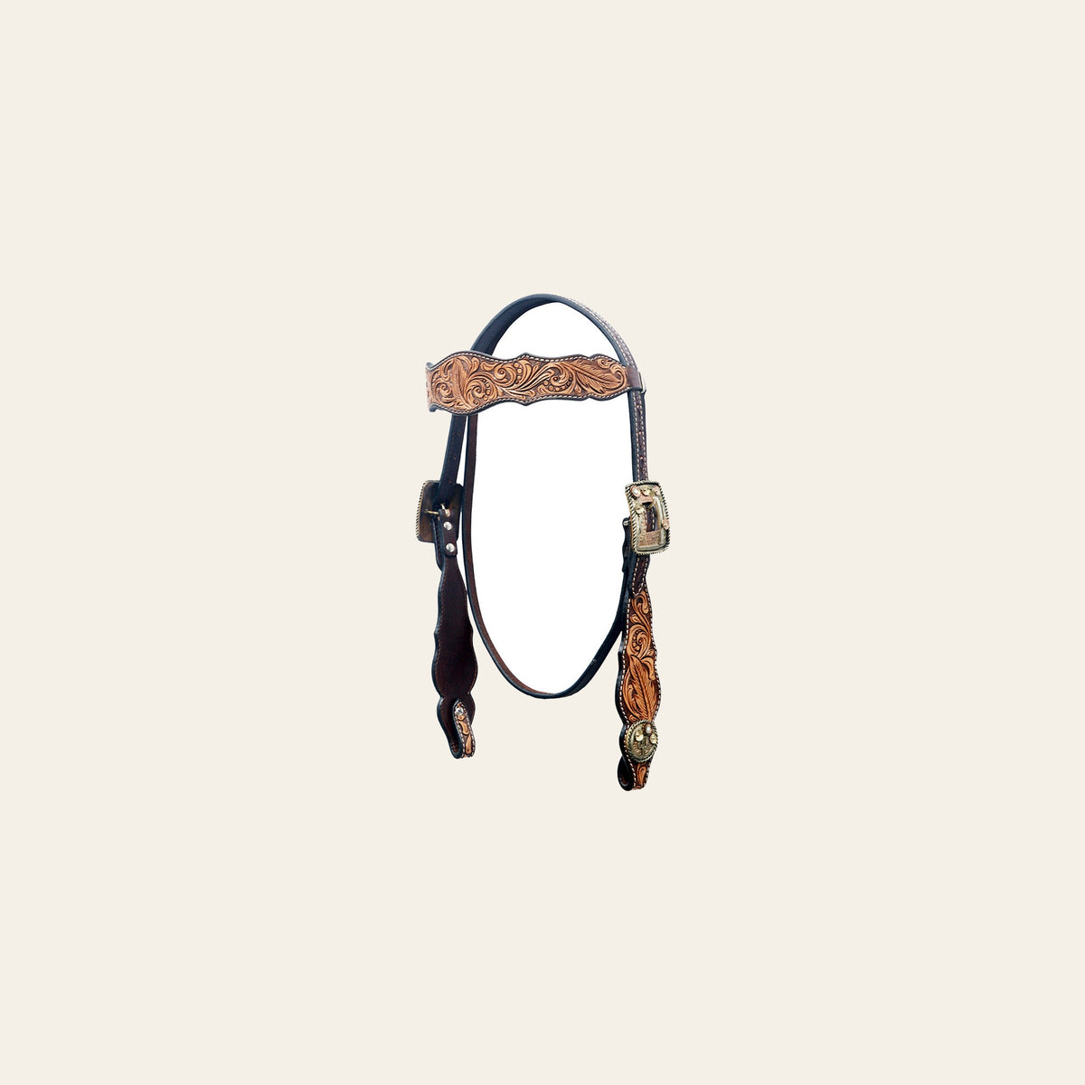 BAR H EQUINE Western Horse Floral Hand Painted Genuine Leather Headstall Tan