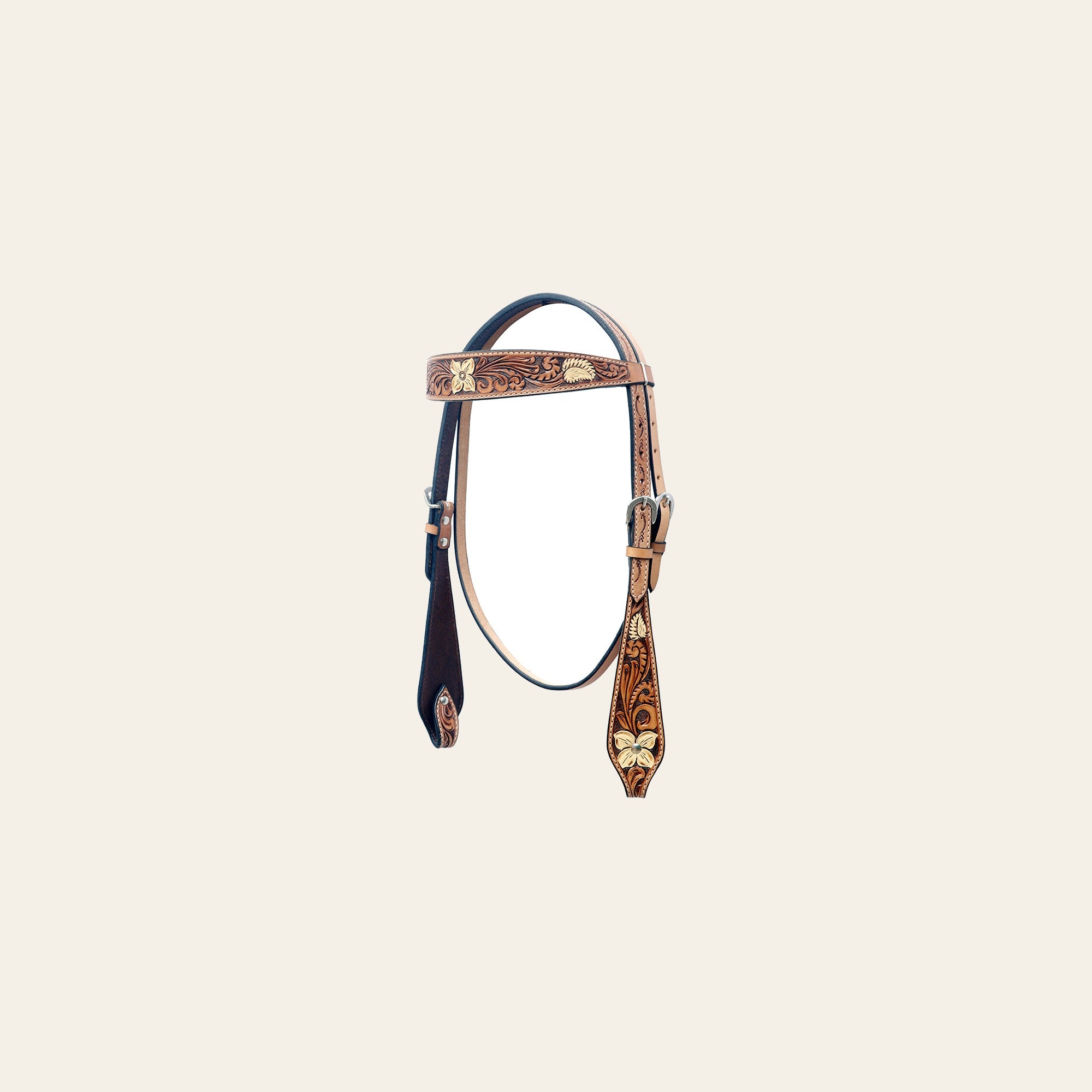 BAR H EQUINE Western Horse Floral Hand Painted Genuine Leather Headstall Tan