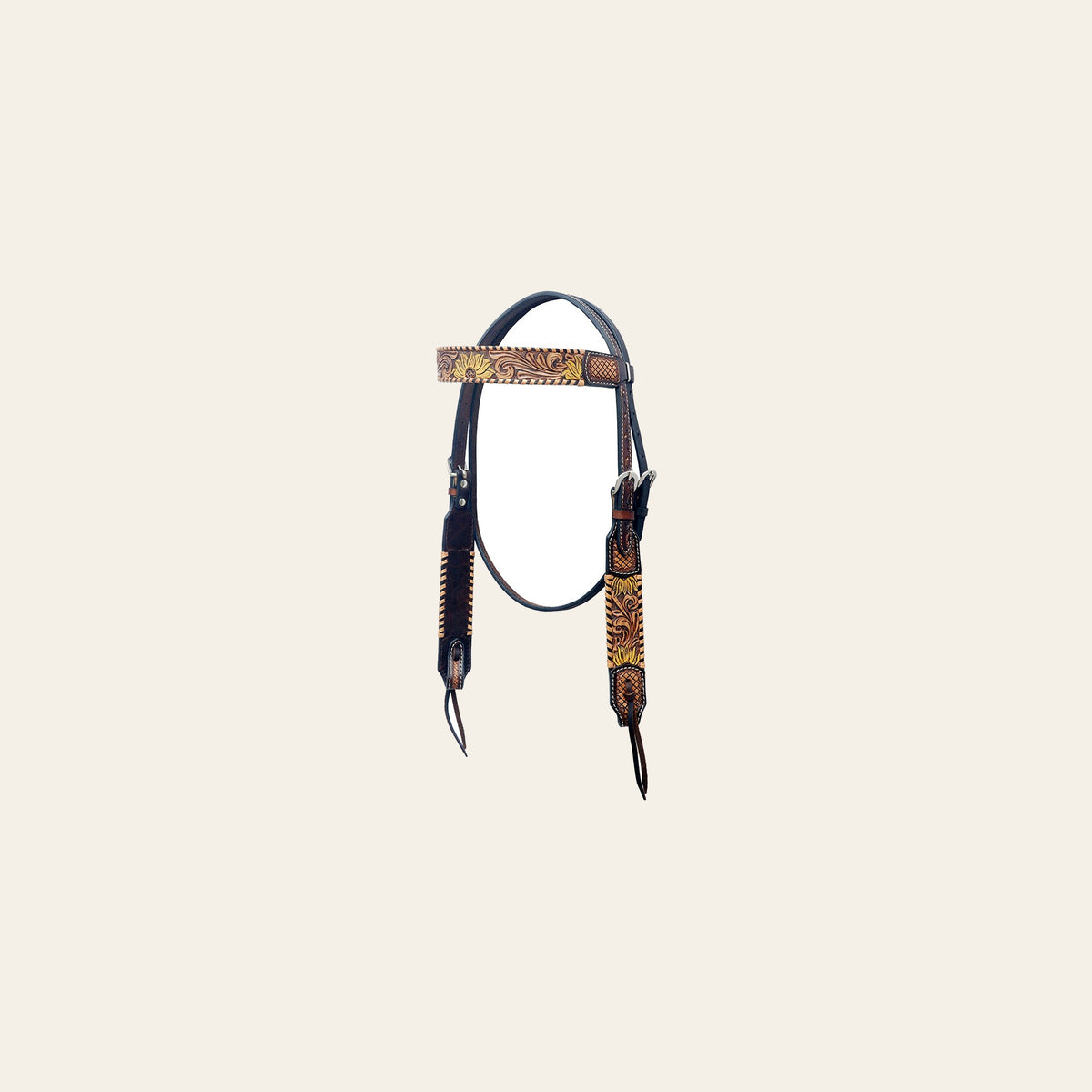 BAR H EQUINE Western Horse Floral Hand Painted Genuine Leather Headstall Tan