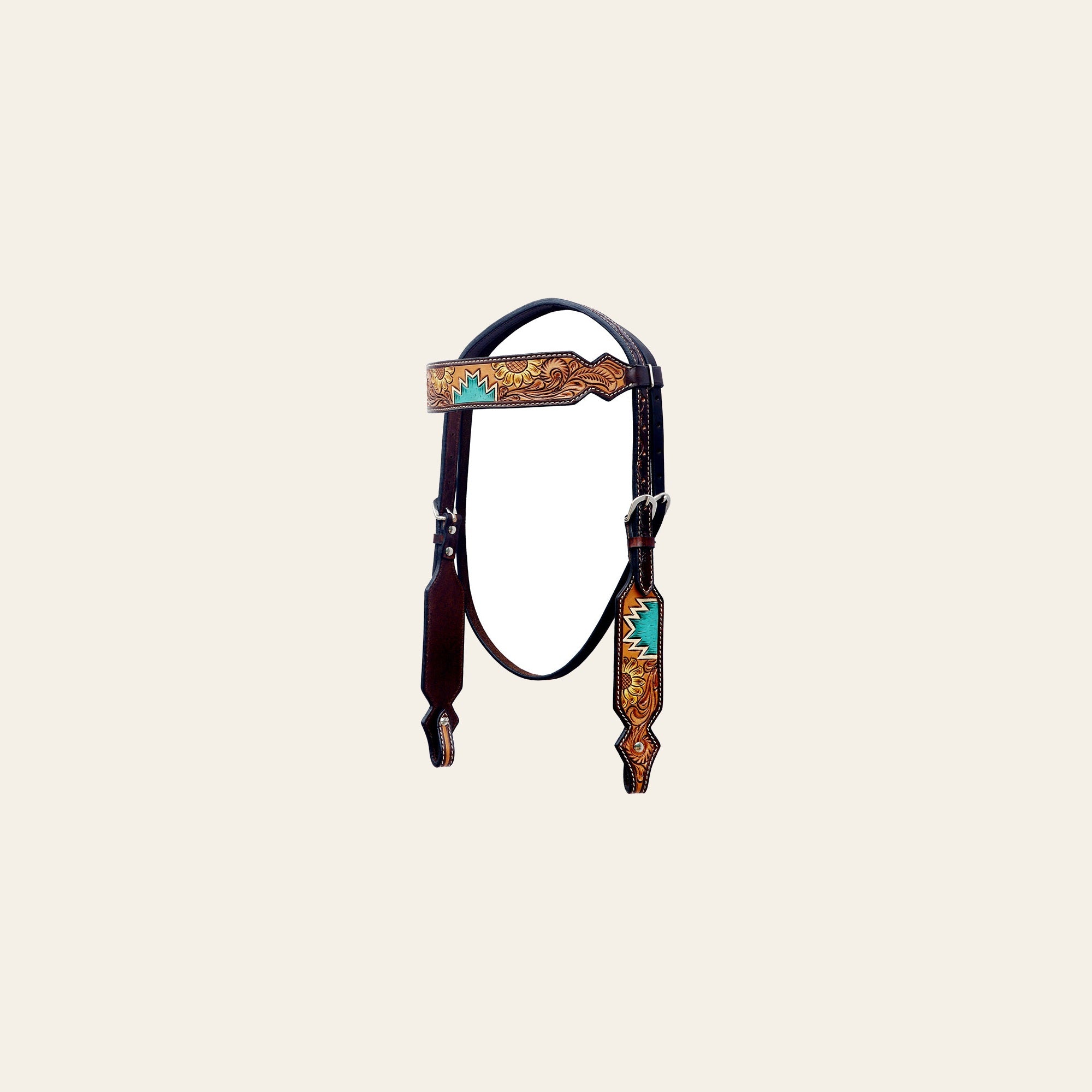 BAR H EQUINE Western Horse Floral Hand Painted Genuine Leather Headstall Tan