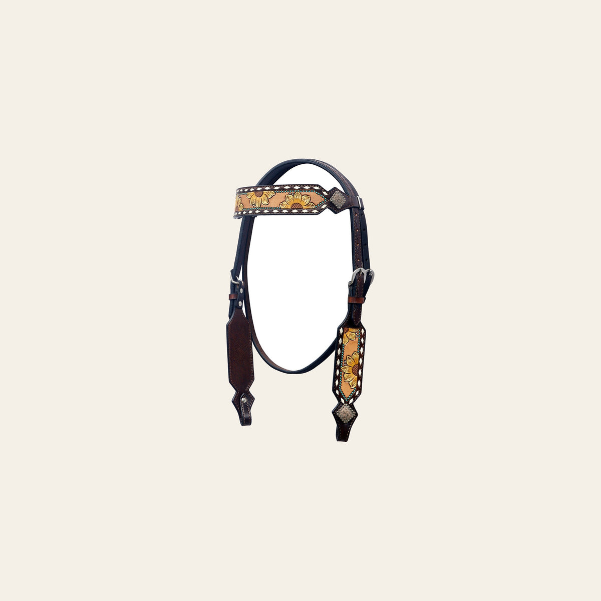 BAR H EQUINE Western Horse Floral Hand Painted Genuine Leather Headstall Tan
