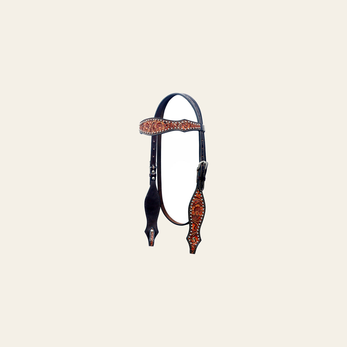 BAR H EQUINE Western Horse Floral Hand Painted Genuine Leather Headstall Dark Brown