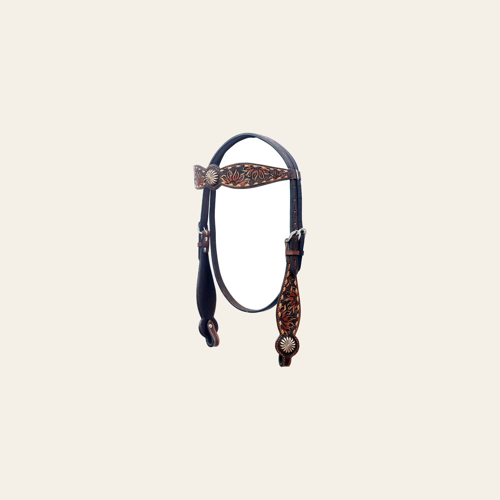 BAR H EQUINE Western Horse Floral Hand Painted Genuine Leather Headstall Dark Brown