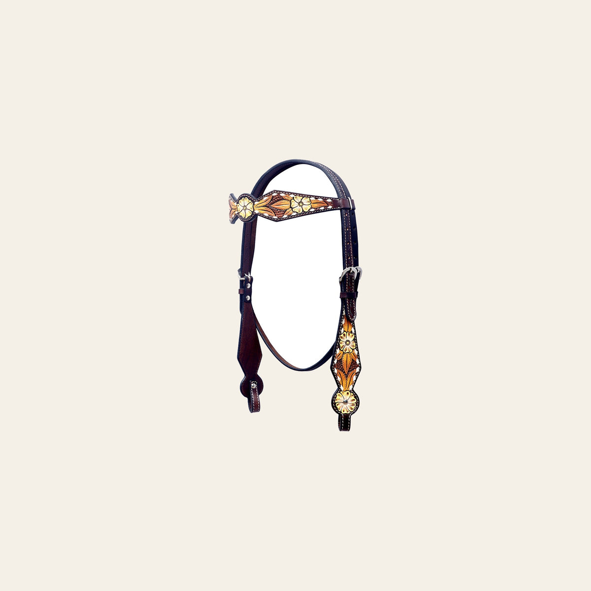 BAR H EQUINE Western Horse Floral Hand Painted Genuine Leather Headstall Dark Brown