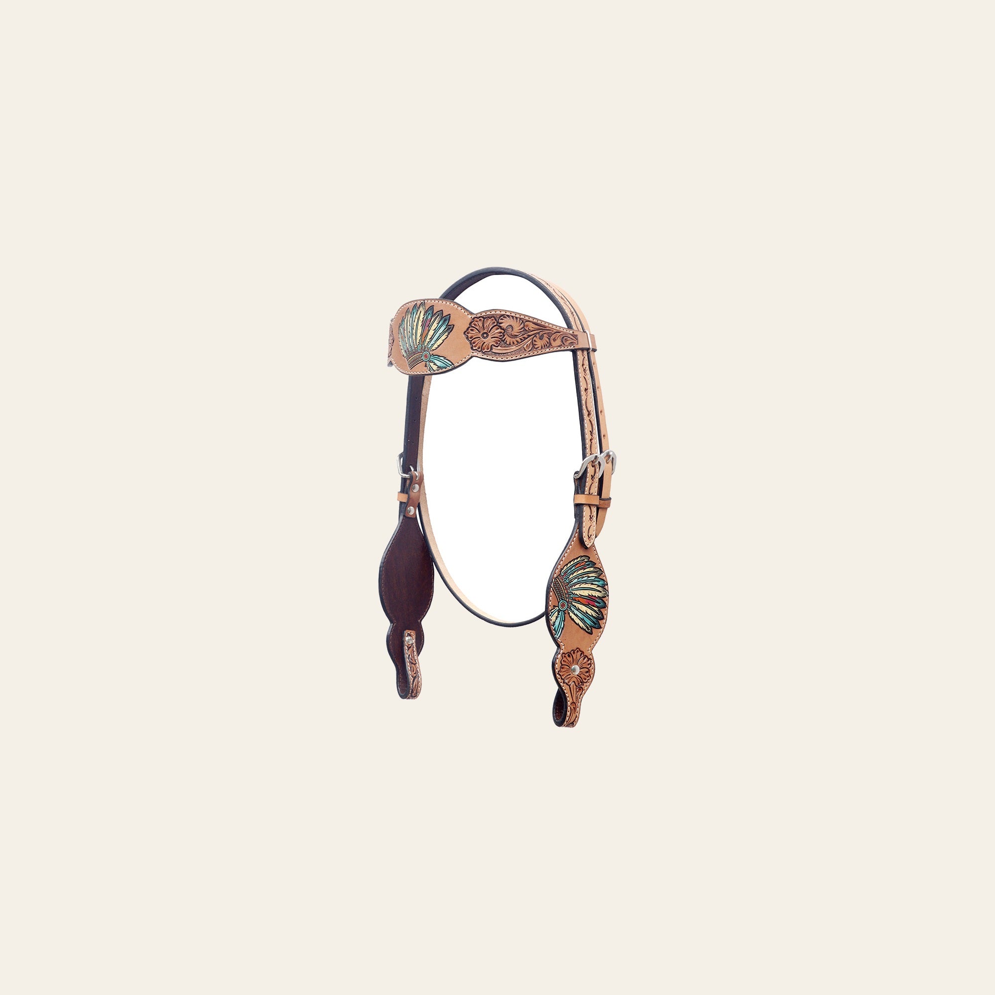 BAR H EQUINE Western Horse Floral Hand Painted Genuine Leather Headstall Tan