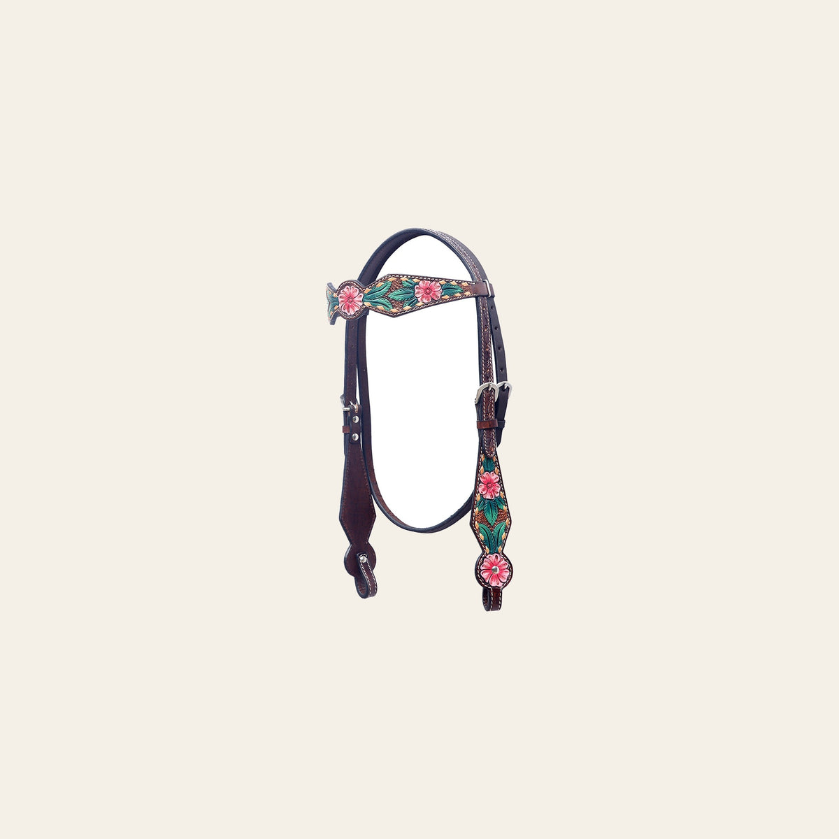 BAR H EQUINE Western Horse Floral Hand Painted Genuine Leather Headstall Dark Brown