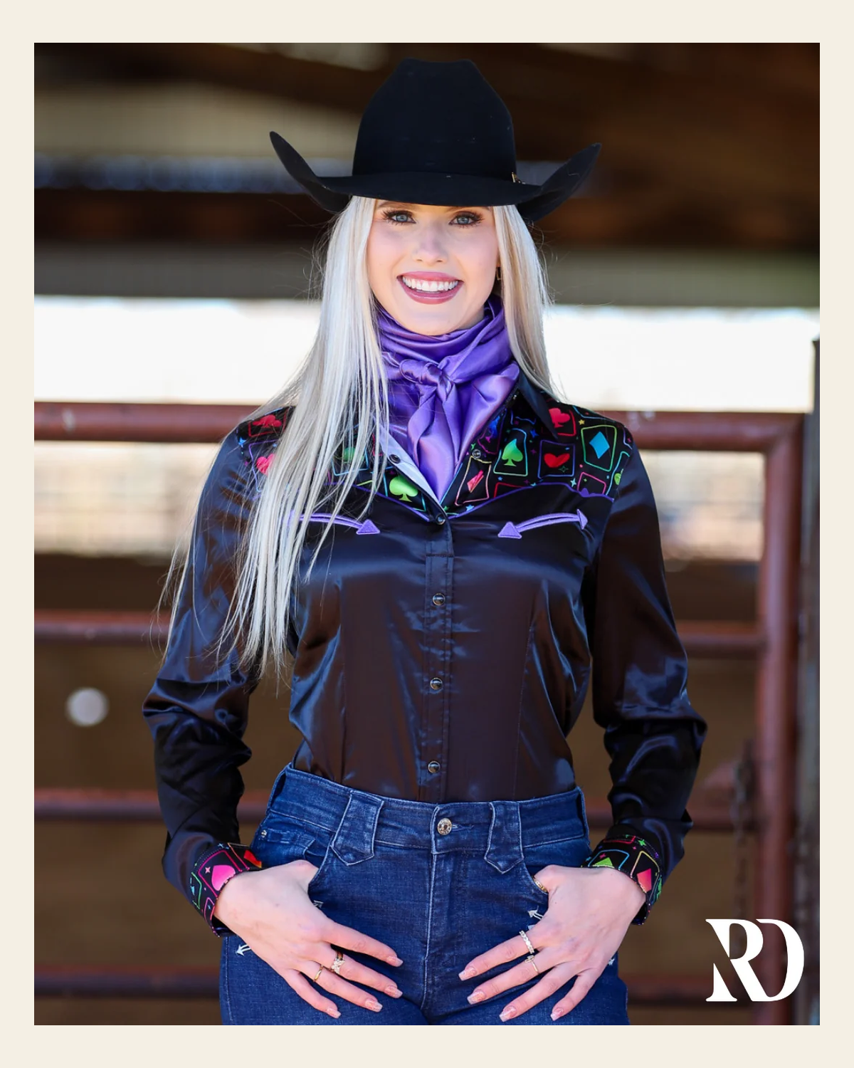 High Roller Satin Performance Rodeo Shirt on a warm cream background