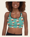 Highland Cow Sports Bra on a warm cream background