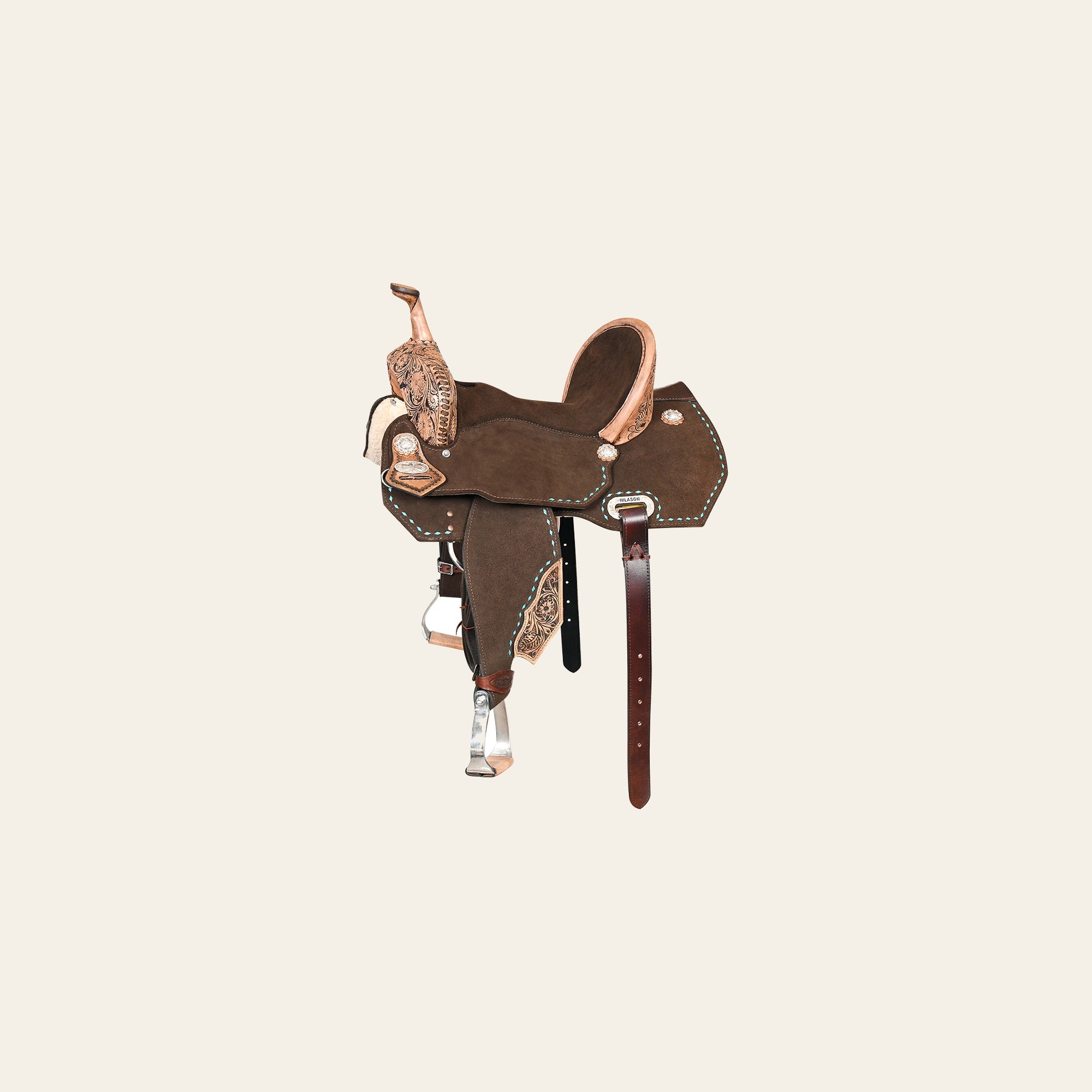 HILASON Flex Tree Western Horse Buckstitch Floral Trail Barrel American Leather Saddle Brown | for Horses