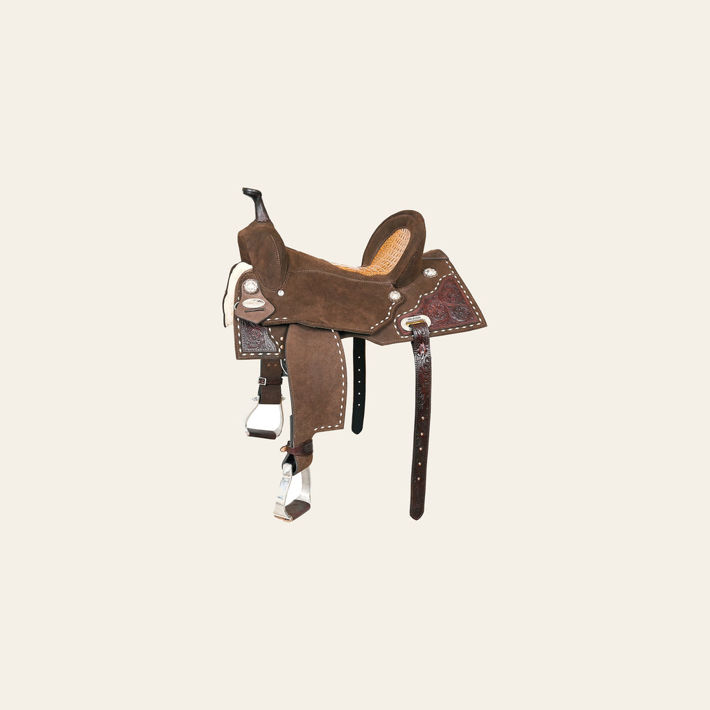 HILASON Flex Tree Western Horse Buckstitch Floral Trail Barrel American Leather Saddle Brown | for Horses