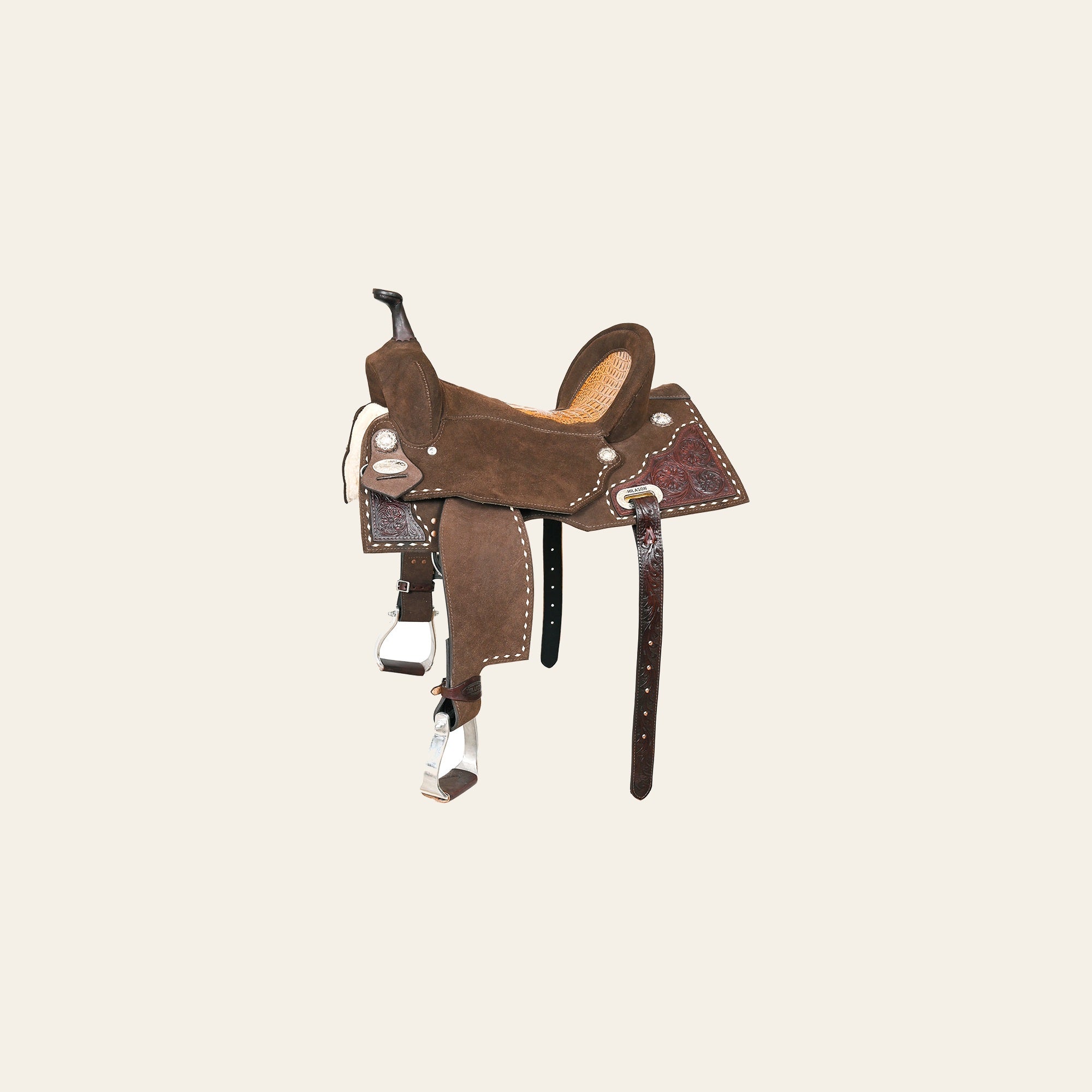HILASON Flex Tree Western Horse Buckstitch Floral Trail Barrel American Leather Saddle Brown | for Horses