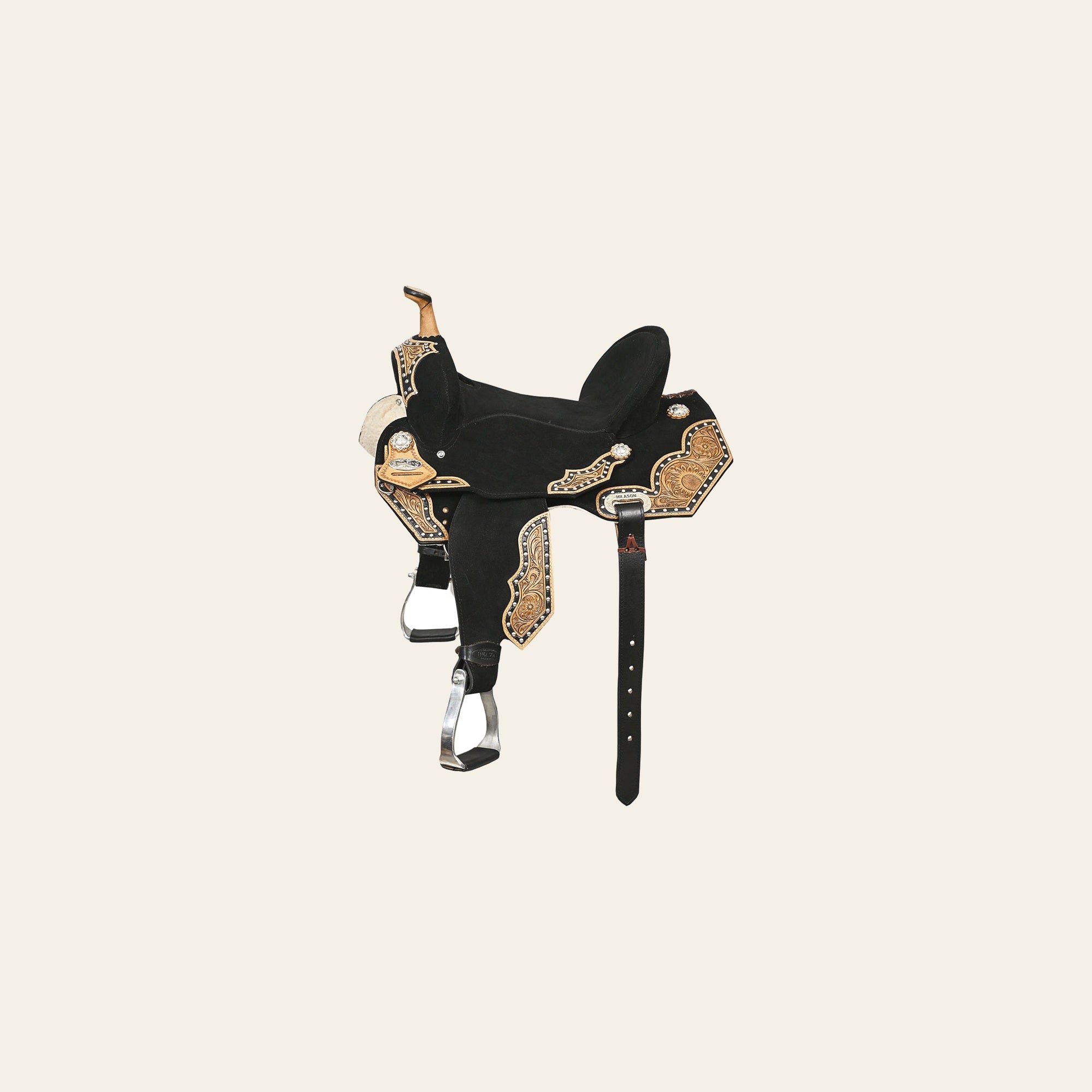 HILASON Flex Tree Western Horse Floral Trail Barrel American Leather Saddle Black | for Horses