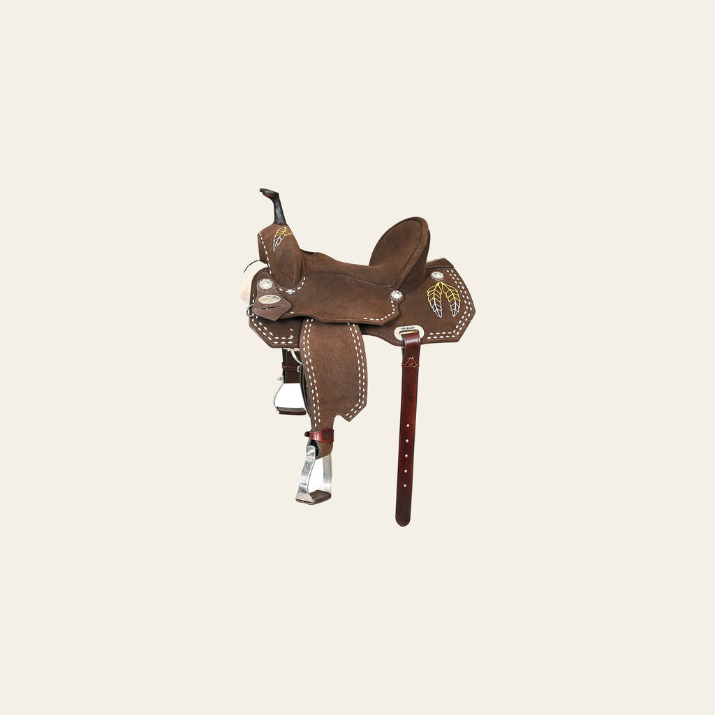 HILASON Flex Tree Western Horse Leaf Buckstitch Trail Barrel American Leather Saddle Brown | for Horses