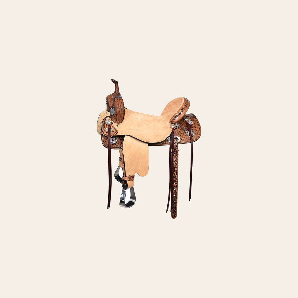 HILASON Flex Tree Western Horse Saddle in American Leather Barrel Trail | for Horses