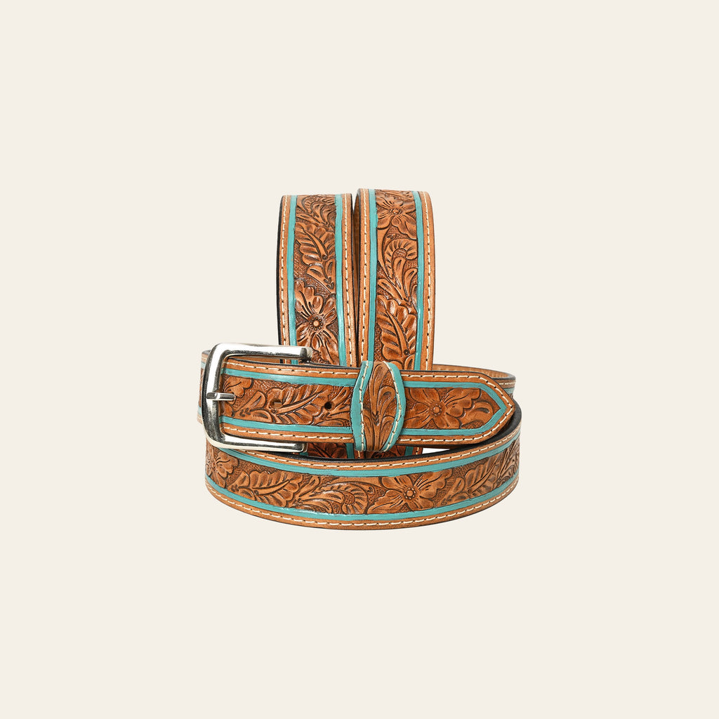 HILASON Western Genuine Leather Belt for Men Women Cowboy Cowgirl Handmade Unisex Full Grain Heavy Duty Floral Tooled