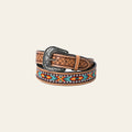HILASON Hand-Tooled Leather Western Belt with Beaded Design