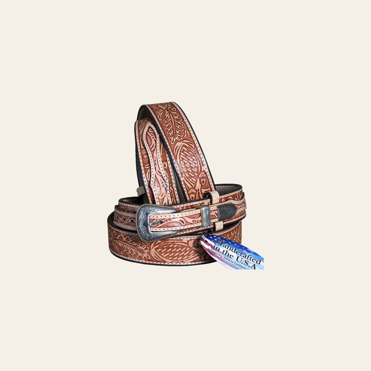 Hilason Oakleaf Ranger Made In Usa Gun Holster Leather Work Belt Brown