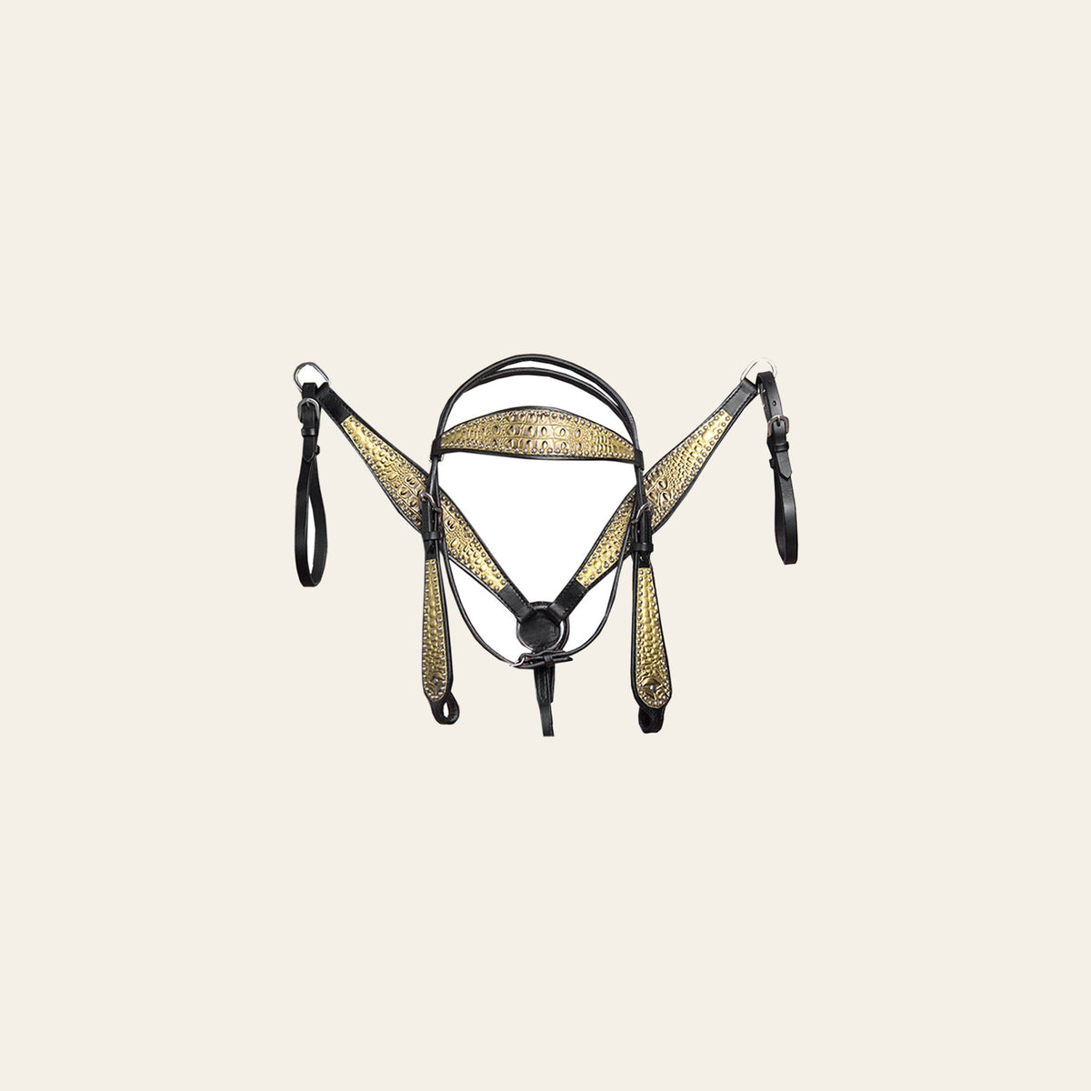 HILASON Western American Leather Horse Headstall & Breast Collar Tack Set Black & Croc Gold