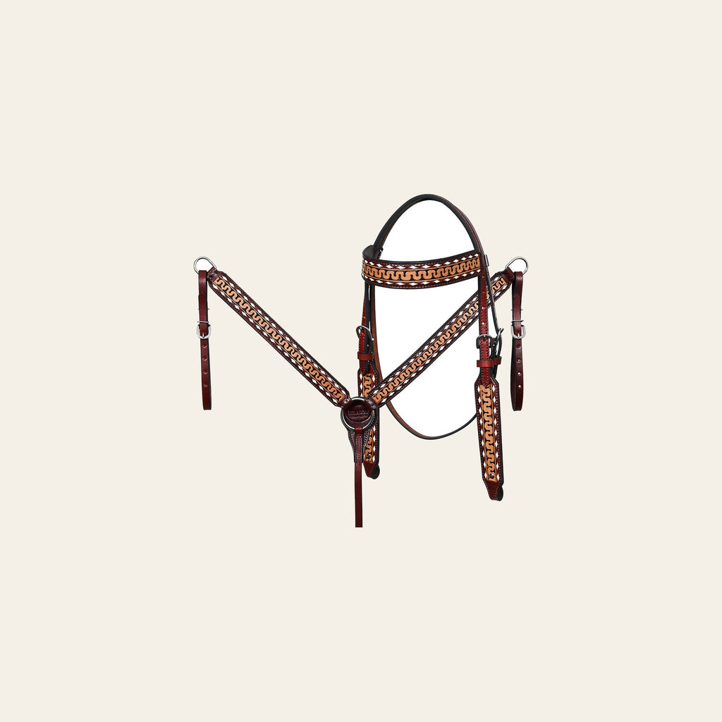 HILASON Western American Leather Headstall Breast Collar Horse Tack Set