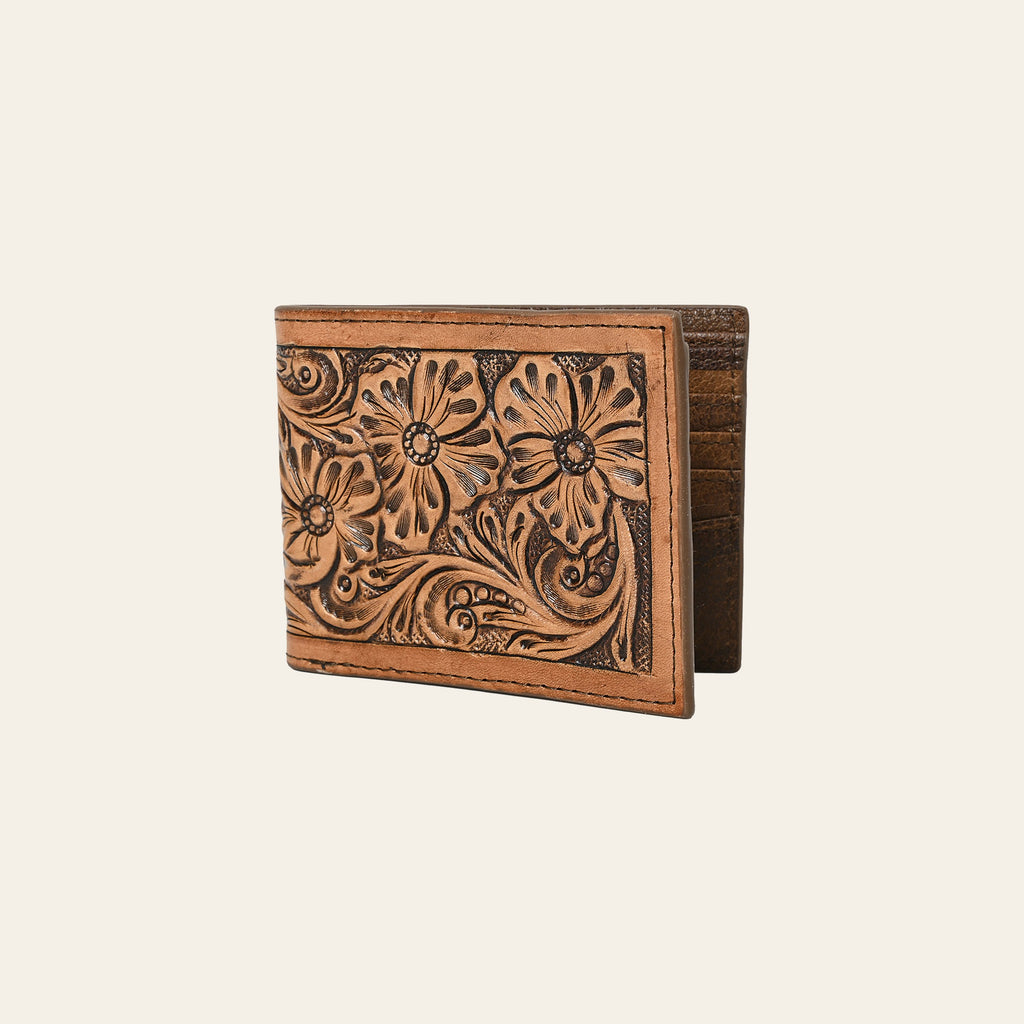 Hilason Western Floral Rodeo Bifold Men Women Genuine American Leather Wallet