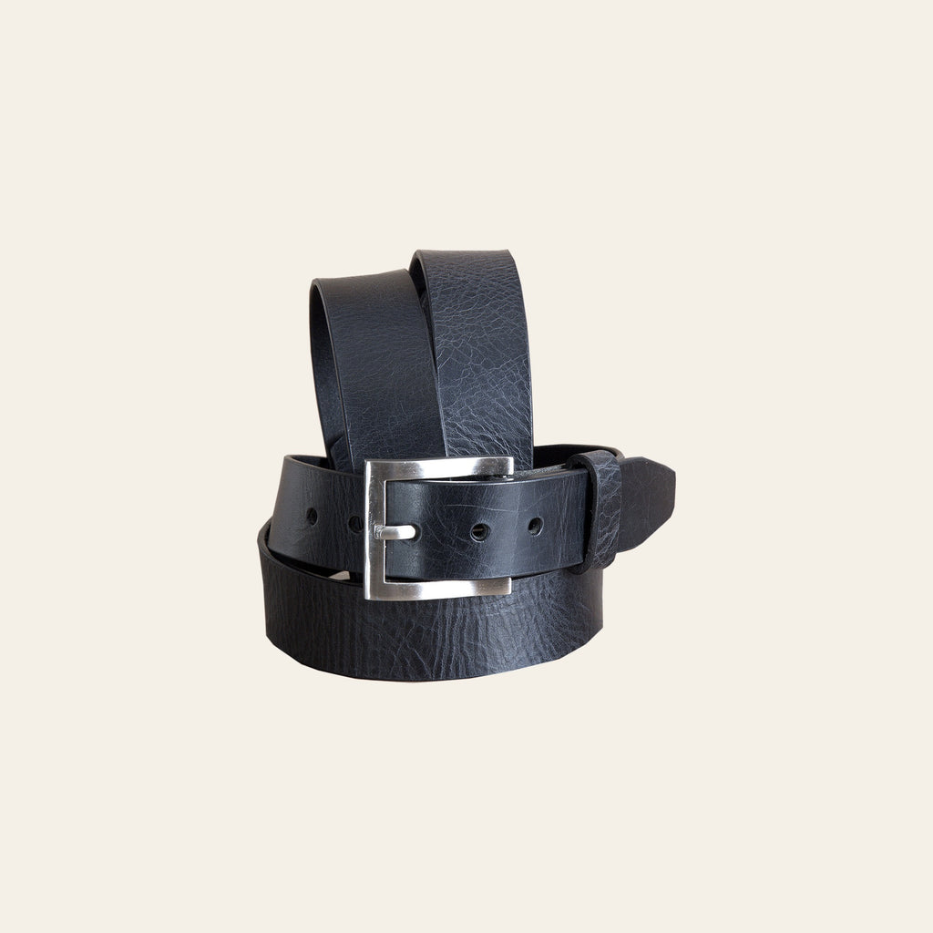 HILASON Western Genuine Leather Belt Mens Classic Black with Silver Buckle