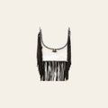 HILASON Western Genuine Leather Hairon Crossbody Bag With 12" Fringes White
