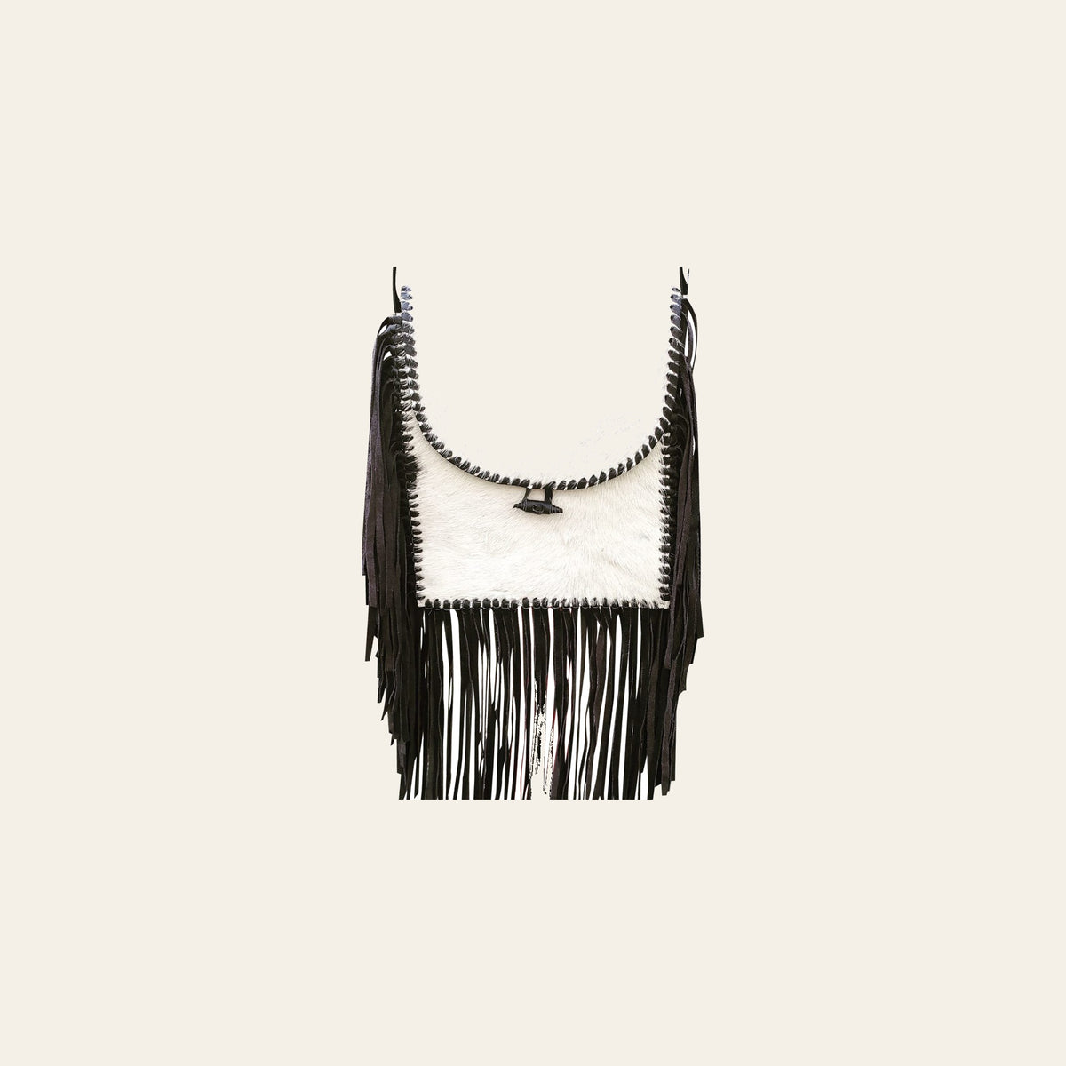 HILASON Western Genuine Leather Hairon Crossbody Bag With 12" Fringes White