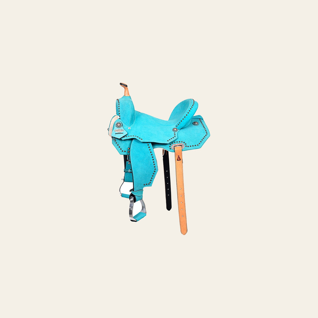 HILASON Western Horse Flex Tree Barrel Trail in Leather Saddle Turquoise | for Horses