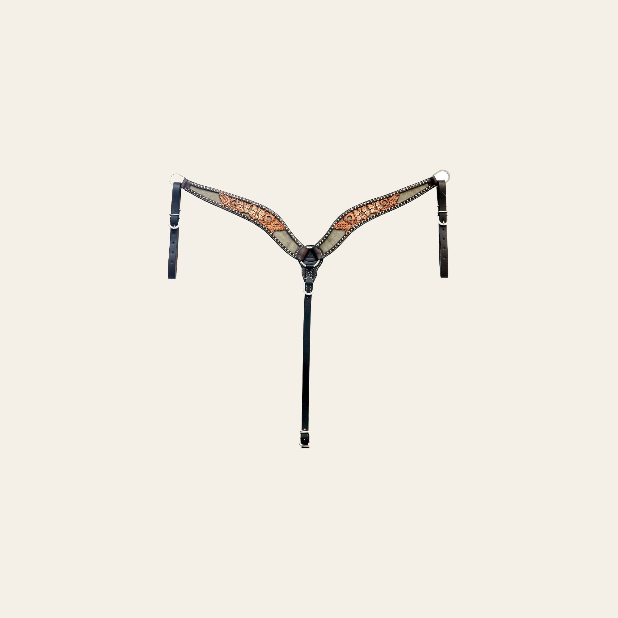 Hilason Horse Floral Hand Carved American Leather Breast Collar Headstall Brown