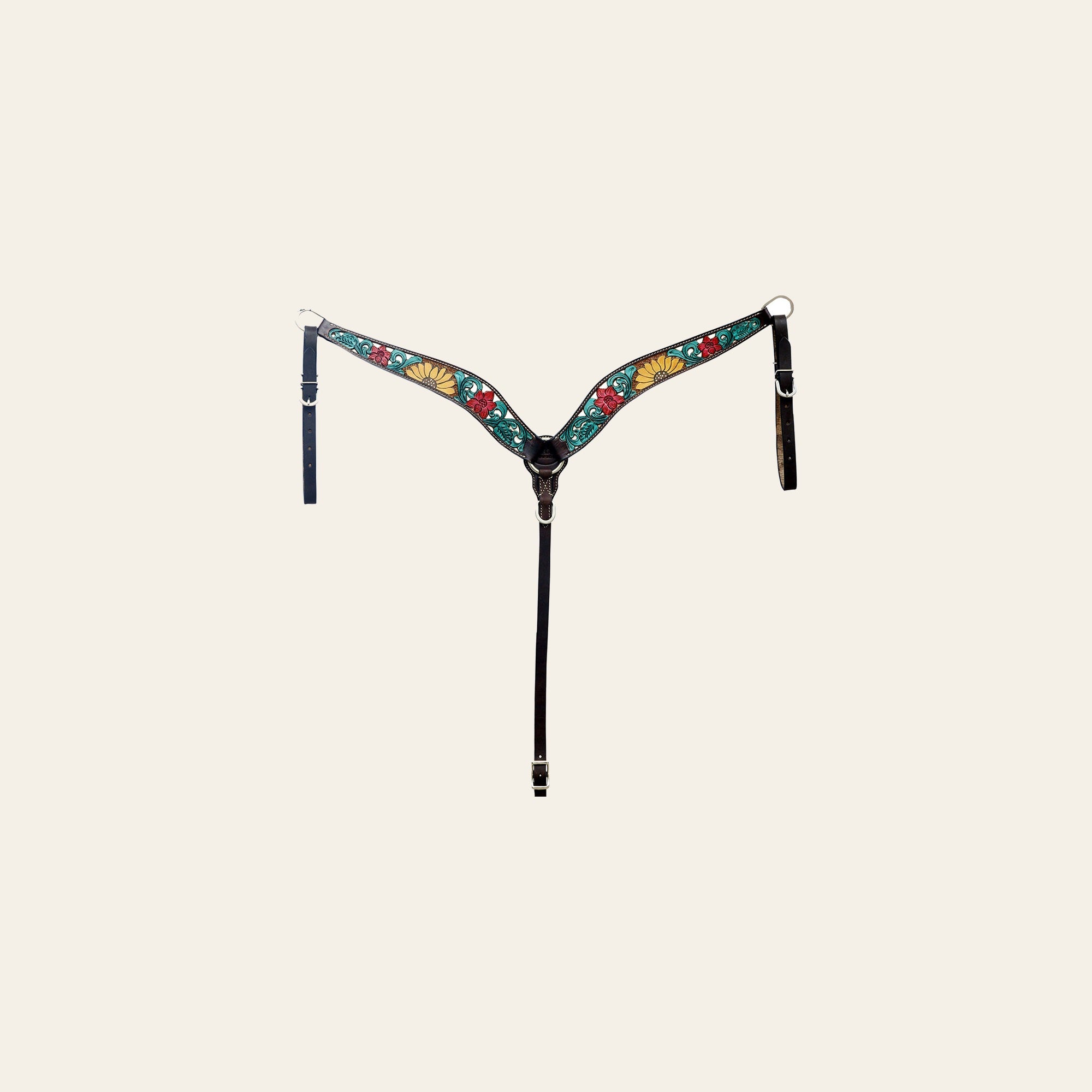 Hilason Horse Floral Hand Painted American Leather Breast Collar Headstall Black