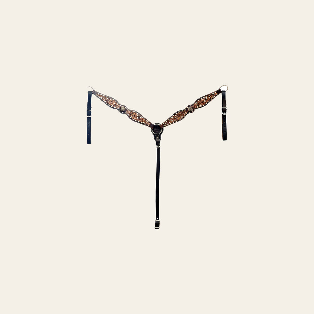 Hilason Horse Floral Hand Carved American Leather Breast Collar Headstall Concho Brown