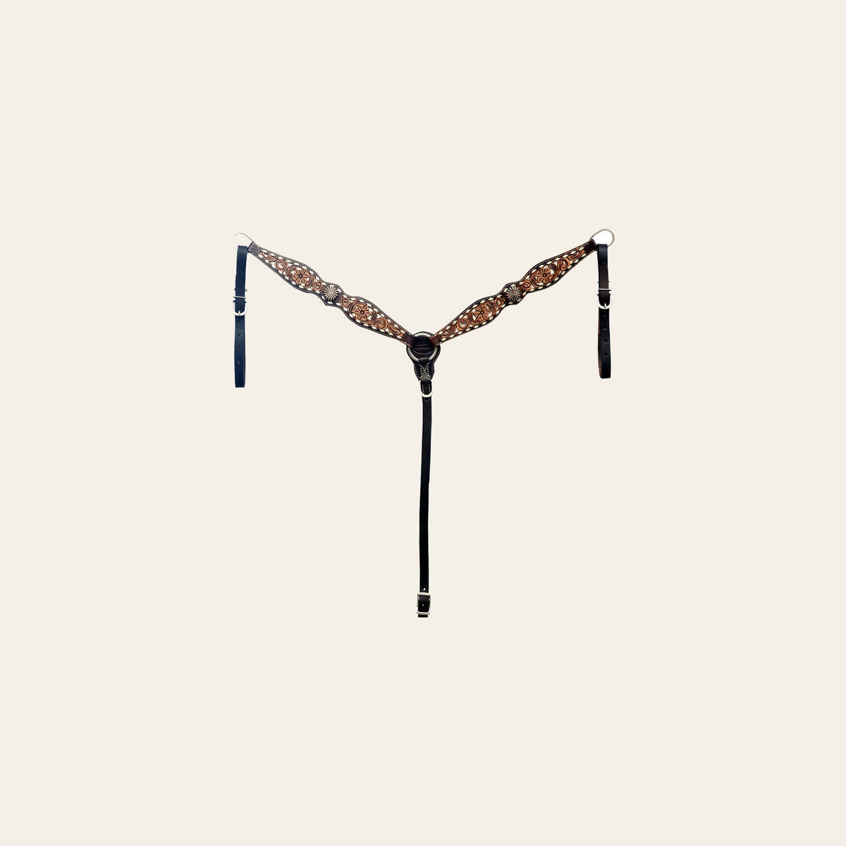 Hilason Horse Floral Hand Carved American Leather Breast Collar Headstall Concho Brown