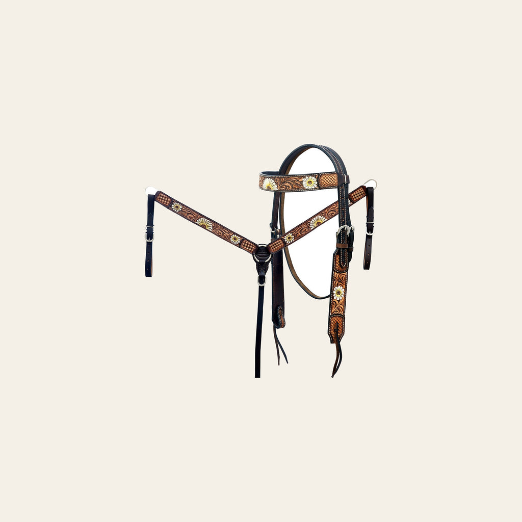 Hilason Horse Floral Hand Painted American Leather Breast Collar Headstall Brown