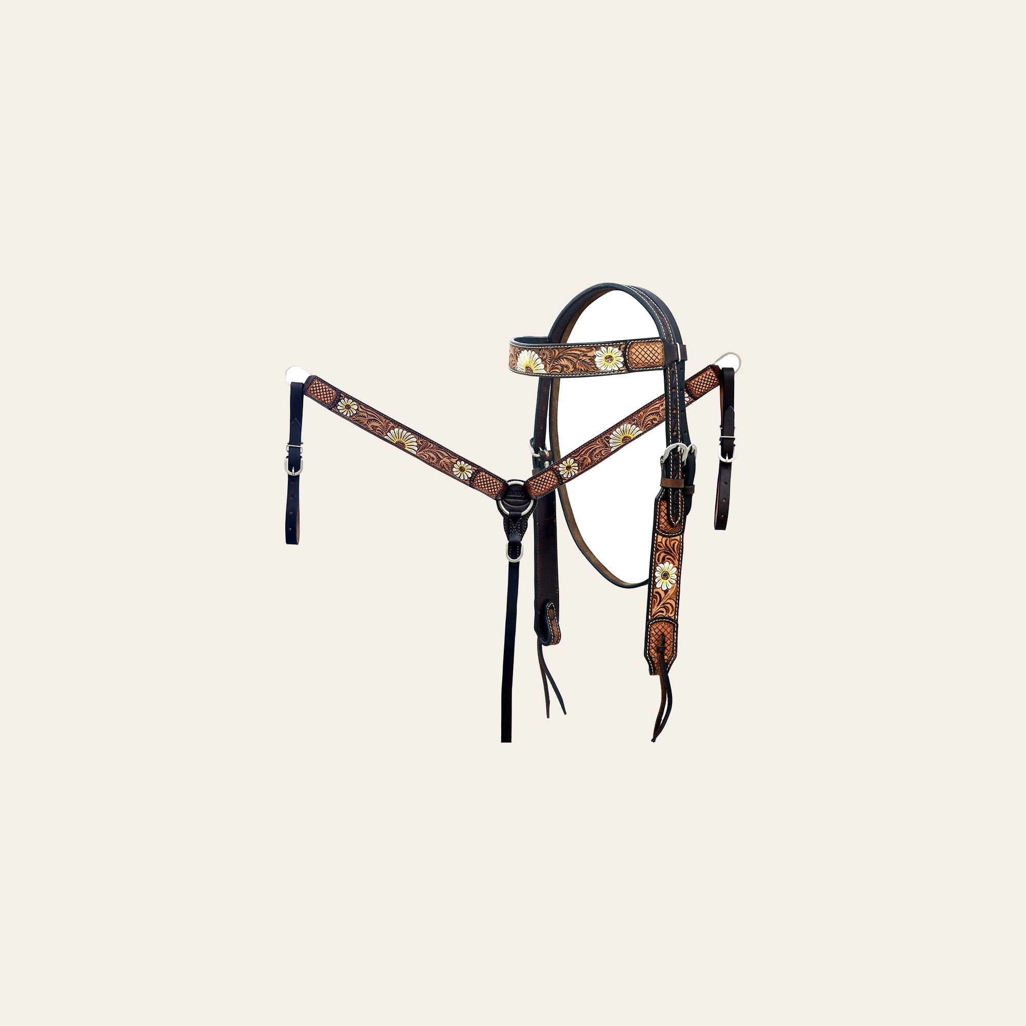 Hilason Horse Floral Hand Painted American Leather Breast Collar Headstall Brown