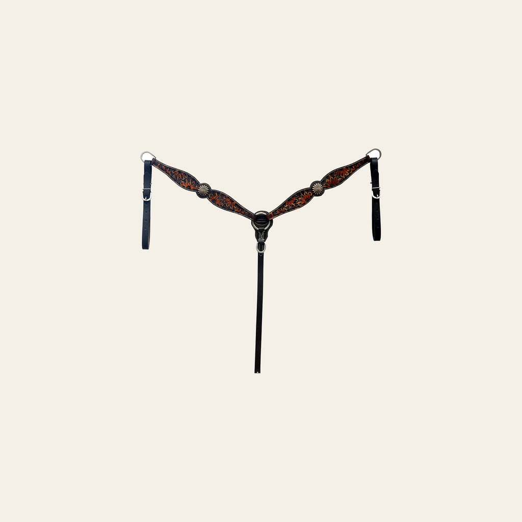 Hilason Horse Floral Hand Painted American Leather Breast Collar Headstall Concho Dark Brown