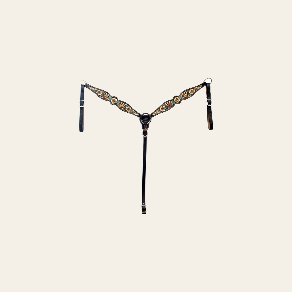 Hilason Horse Floral Hand Painted American Leather Breast Collar Headstall Brown