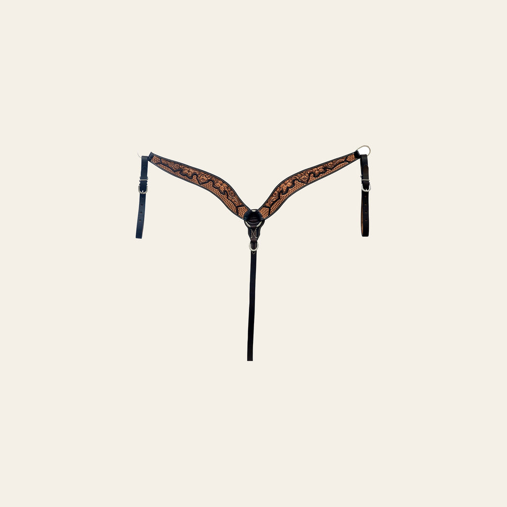 Hilason Horse Floral Hand Carved American Leather Breast Collar Headstall Brown