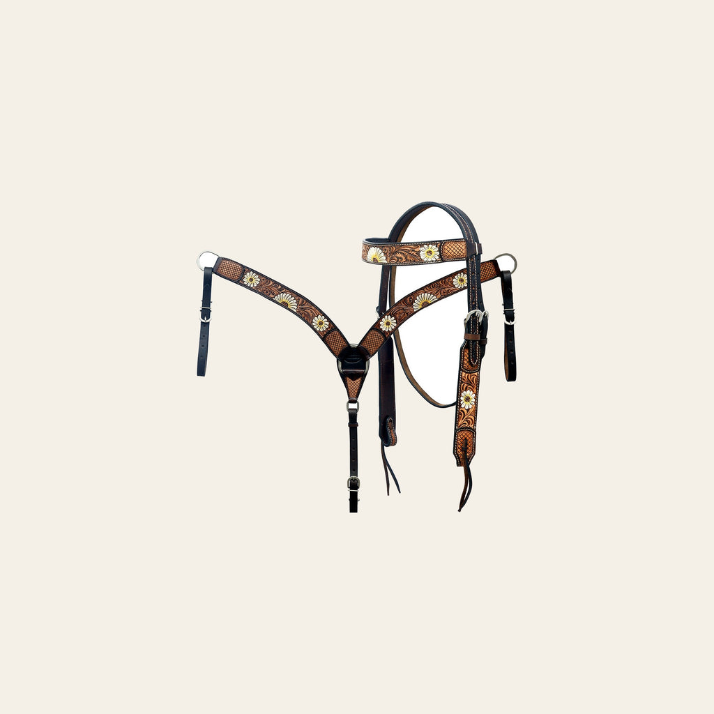 Hilason Horse Floral Hand Painted American Leather Breast Collar Headstall Brown