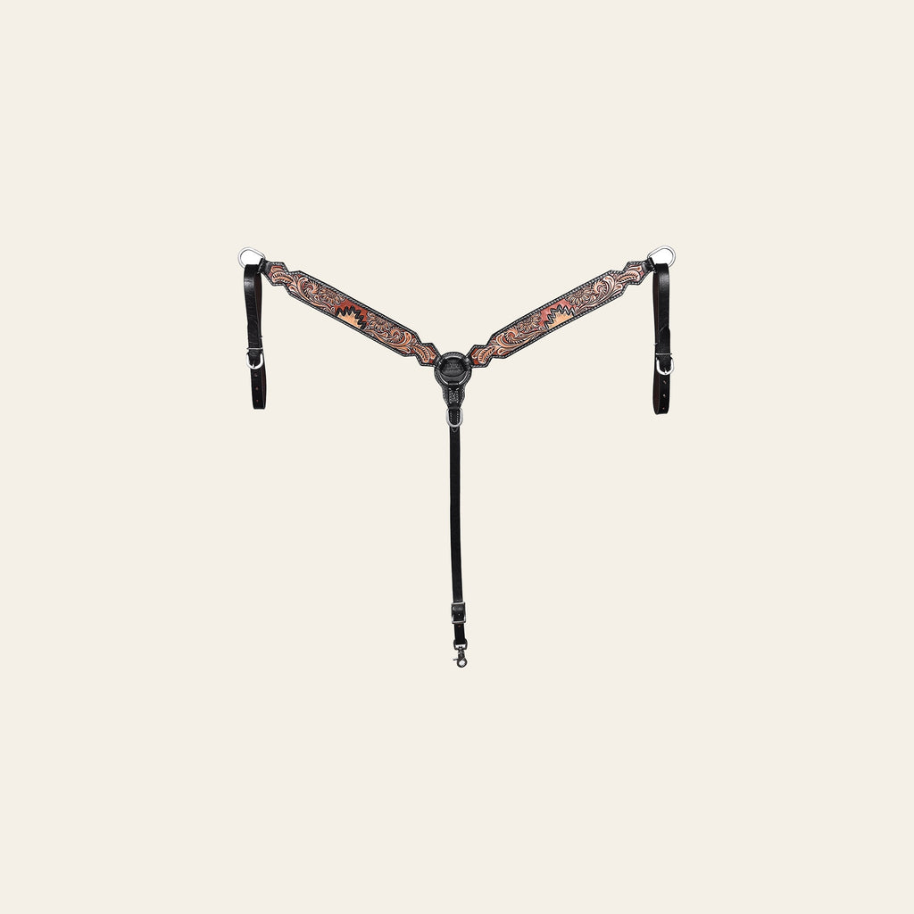 Hilason Horse Floral Hand Painted American Leather Breast Collar Headstall Dark Brown