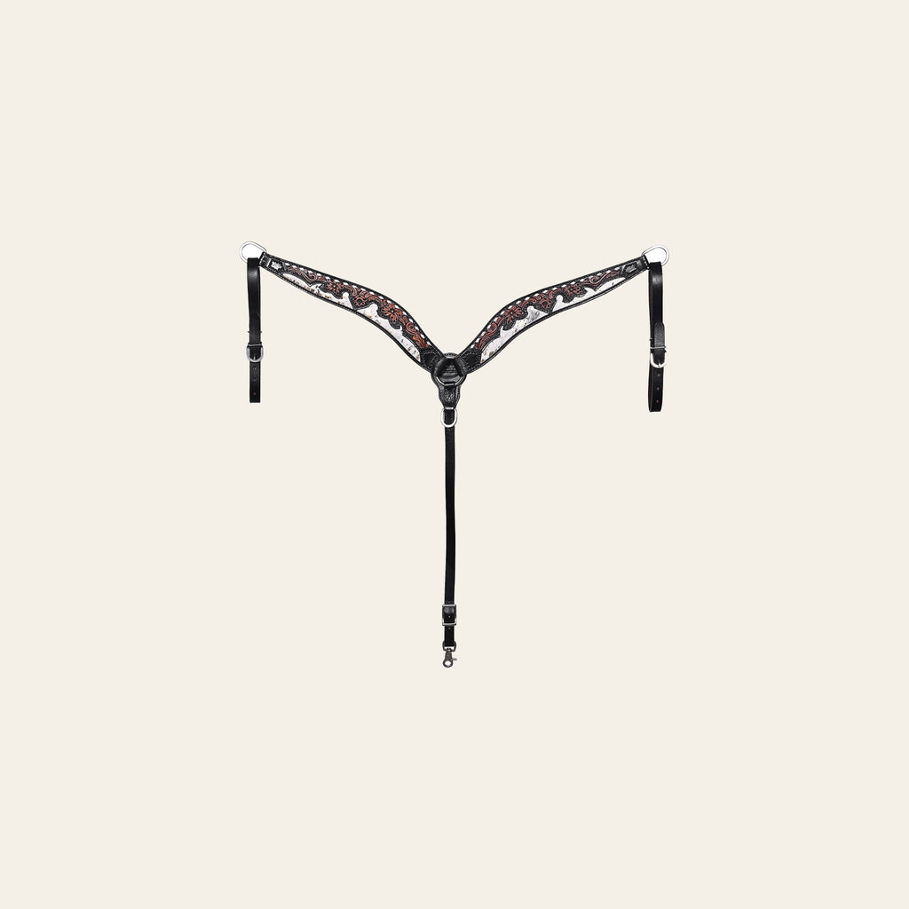 Hilason Horse Floral Hand Carved American Leather Breast Collar Headstall Dark Brown