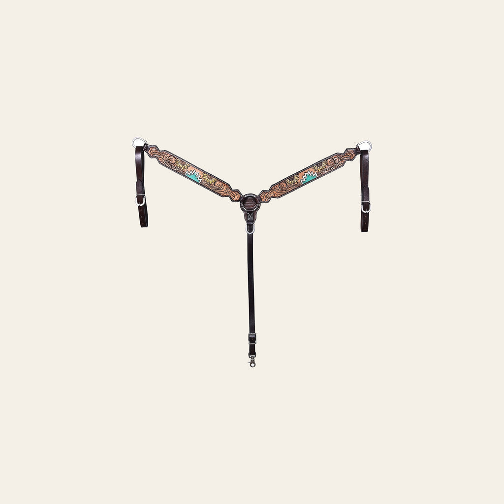 Hilason Horse Floral Hand Painted American Leather Breast Collar Headstall Dark Brown